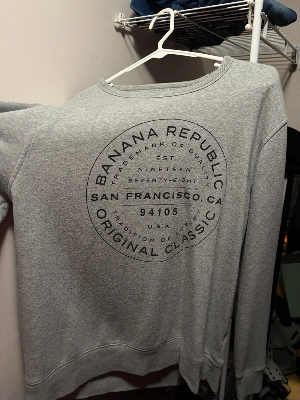 Banana Republic Light Gray Crewneck Sweatshirt with Circular Logo